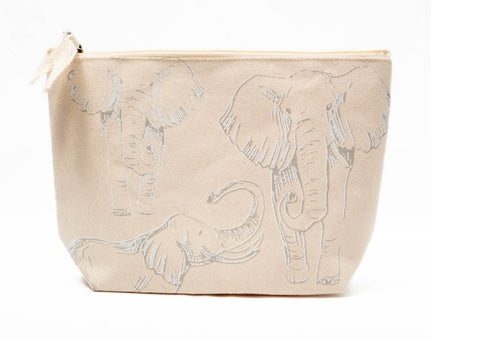 Natural Canvas Elephant Cosmetic Pouch