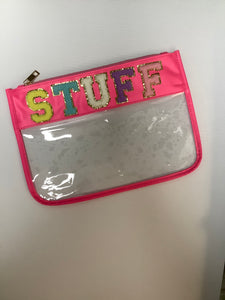 Pink and Clear STUFF Zipper Pouch