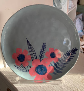 Blue with Pink Flowers Melamine Plate