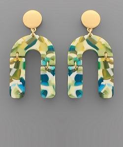 Green Marbled Acrylic Arch Earrings