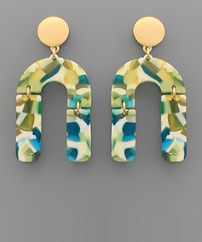Green Marbled Acrylic Arch Earrings