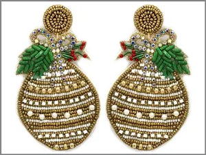 Gold Ornament Seed Bead Earrings