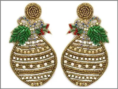 Gold Ornament Seed Bead Earrings