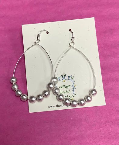 Silver Teardrop Hoop Earrings with Silver Beads