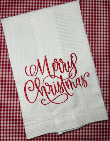 Embroidered Script Merry Christmas Kitchen Towel