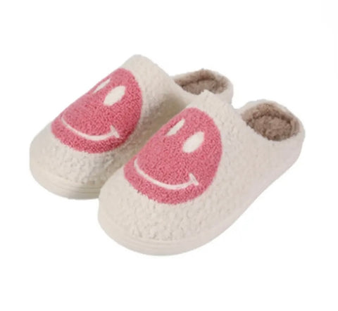 Pink Smiley Face Slippers (Size 12-13)
