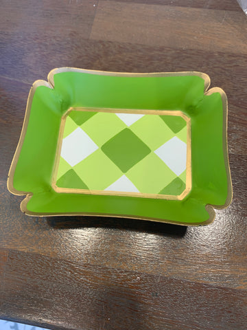 Green & white small tin trinket tray