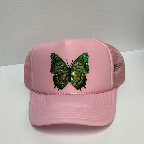 Green Sequin Butterfly Pink Trucker Hat
