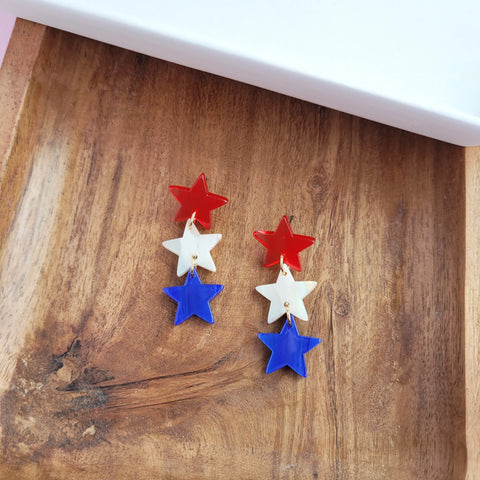 Red White and Blue Dangle Star Earrings