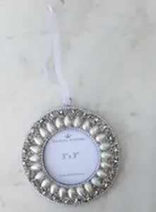 Silver Pearl and Bead Round Frame Ornament