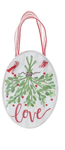 Wooden Oval Mistletoe Love Ornament