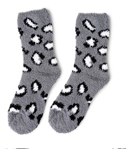 Gray Leopard Fuzzy Socks