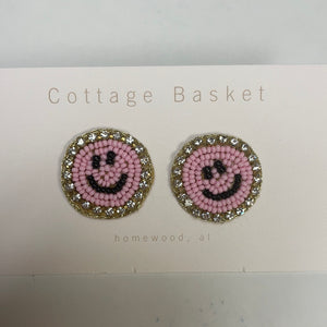Pink smilie face studs/ earrings