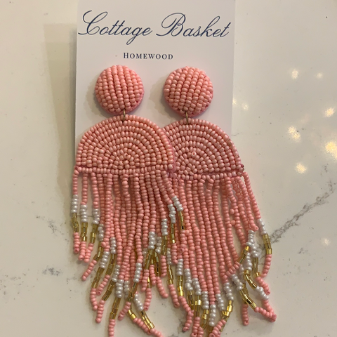 Large pink beaded earrings