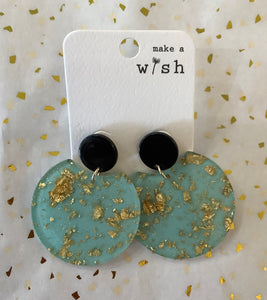 Mint with Gold Flecks and Black Circle Acrylic Earrings