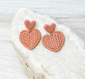 Braided Clay Heart Dangle Earrings