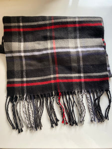 Cashmere Red, Grey, and Black Scarf