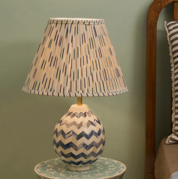 Ivory/Blue/Green Pleated Lampshade