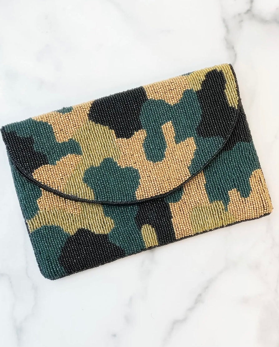 Camo Beaded Clutch