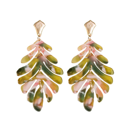 Pink and Green Petite Palm Drop Earrings