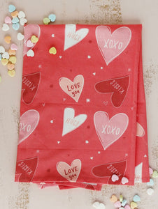 Red with Hearts Tea Towel