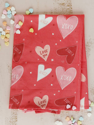 Red with Hearts Tea Towel