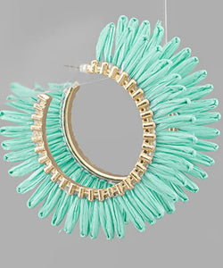 Raffia Fan Hoop Earrings- Mint