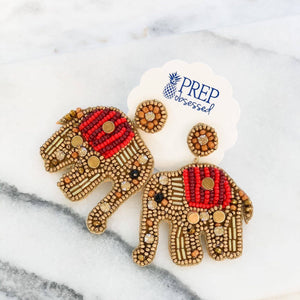 Gold Elephant Beaded Earrings