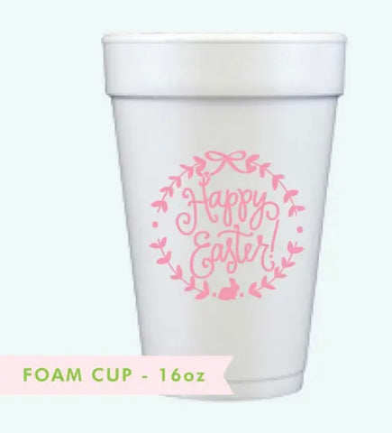 Happy Easter Styrofoam Cups-Bright Pink