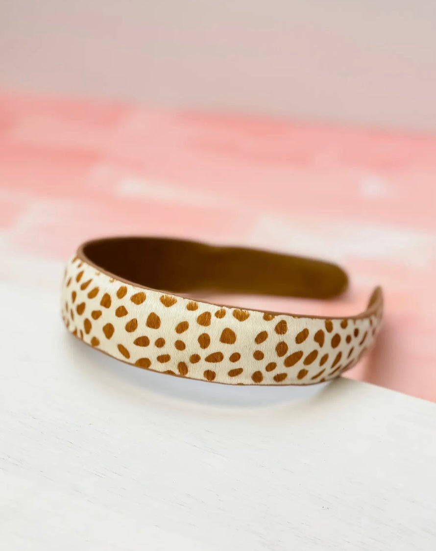 Ivory Leopard Leather Headband