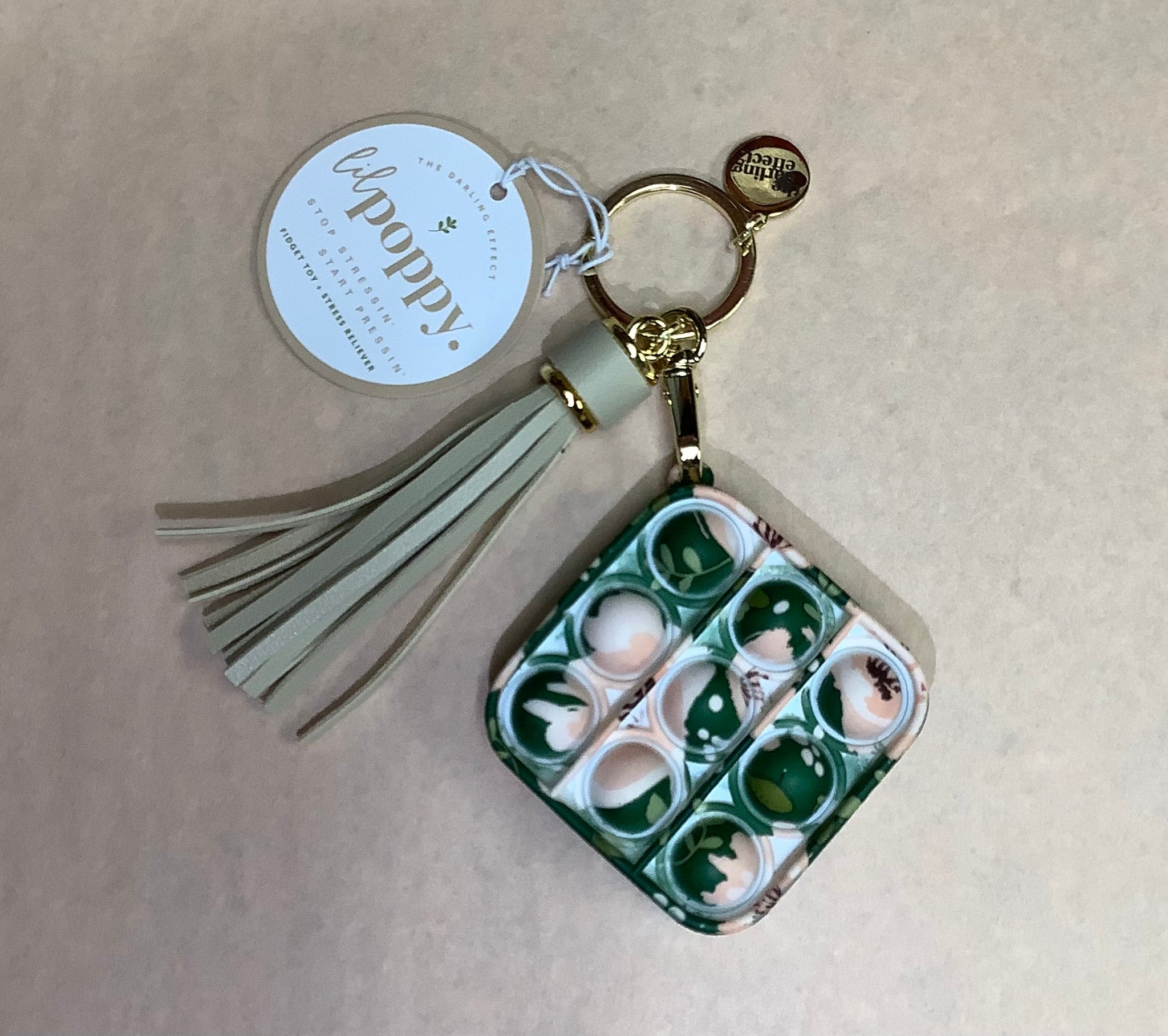 Green and Peach Pop It Tassel Key Chain