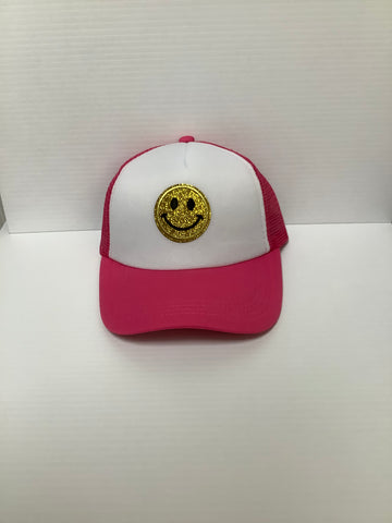 Hot Pink Glitter Smiley Face Hat