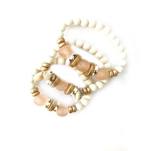 Ivory & Pink Sea Glass with Shells Chesterton Bracelet Stack