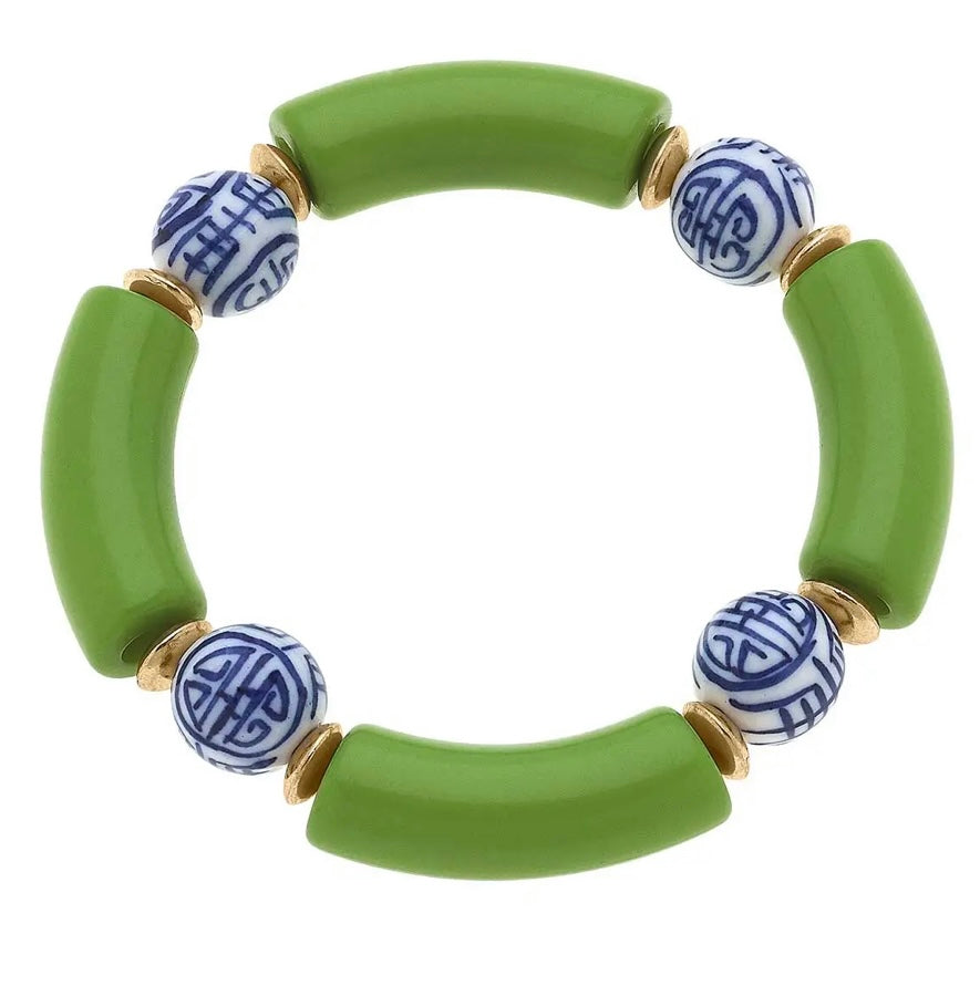 Chinoiserie Resin Stretch Bracelet—Lime Green