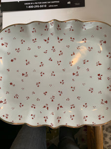 White and red stoneware platter