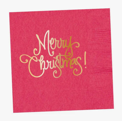 Hot Pink Merry Christmas Cocktail Napkins