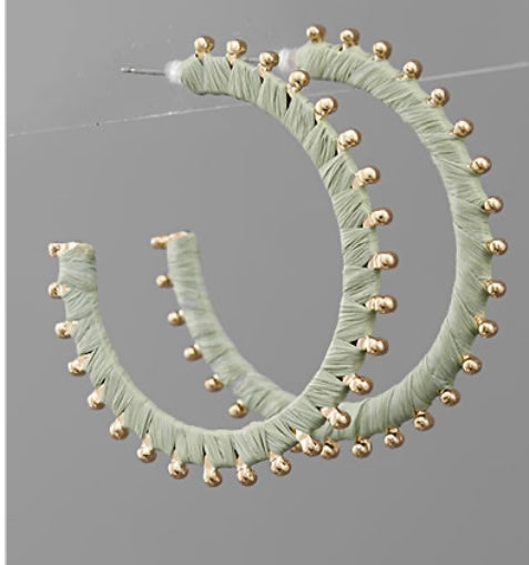 Sage Green with Gold Studs Hoop Earrings