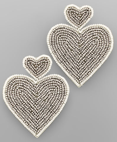 Silver 2 Hearts Beaded Earrings