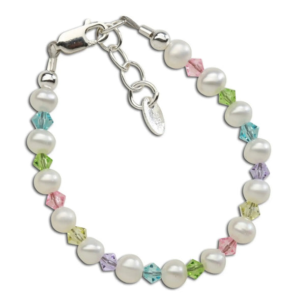 Sterling Silver Pearl and Colorful Crystal Baby Bracelet