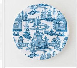 Blue Chinese print paper plates- melamine