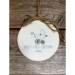 Blue Embroidered Baby’s first Christmas ornament