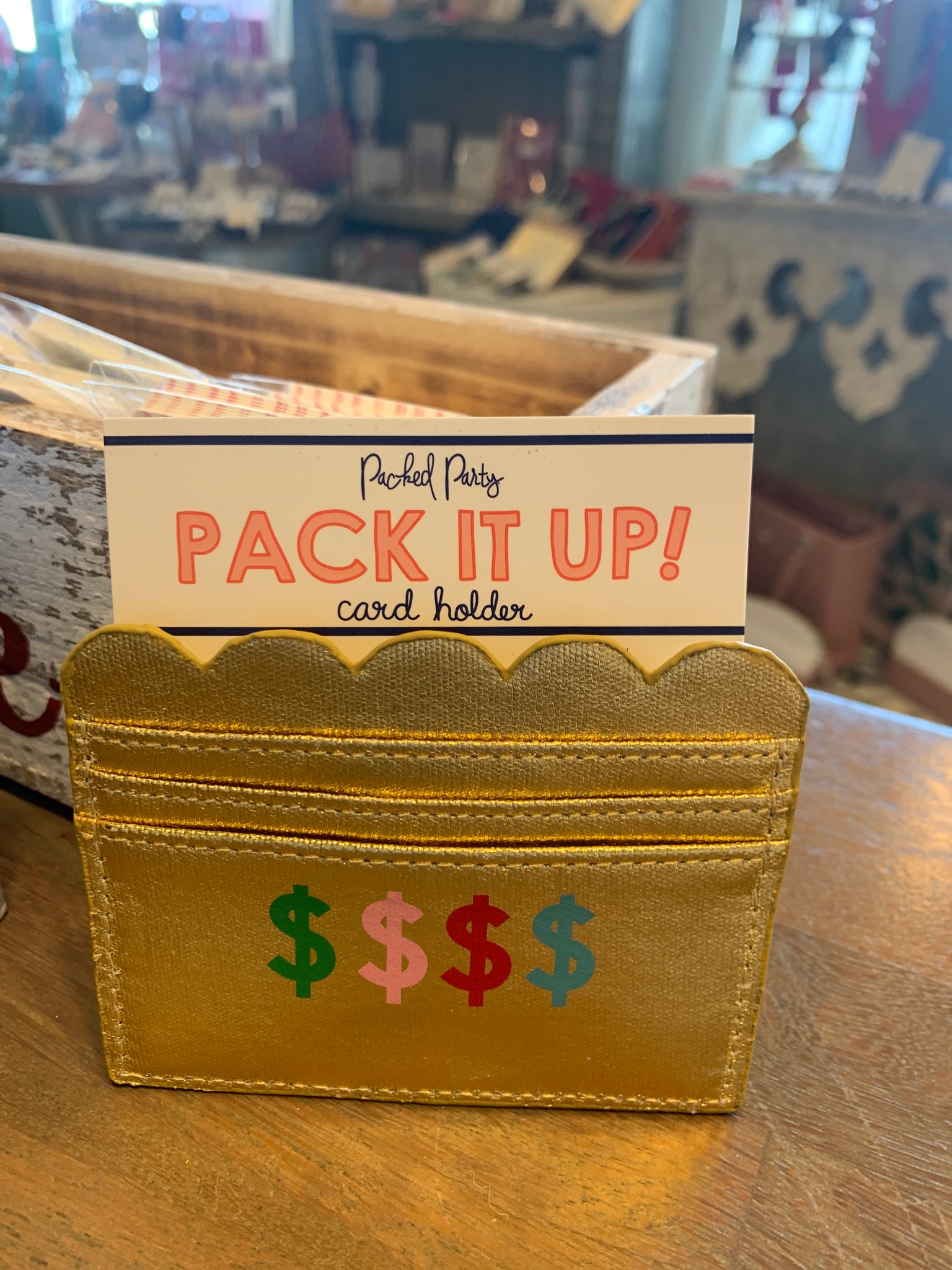 Packed party gold card holder